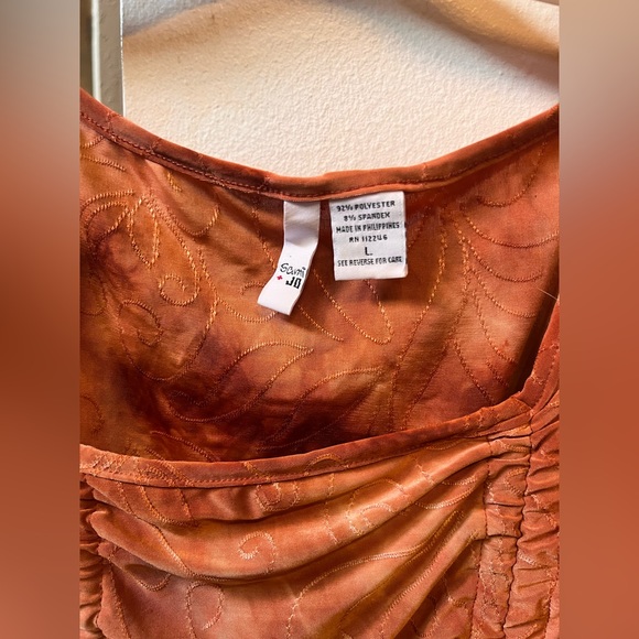 Orange Brown Tank Top Floral Embroidered Stretchy Shirt Sami Jo Size L - Picture 4 of 5